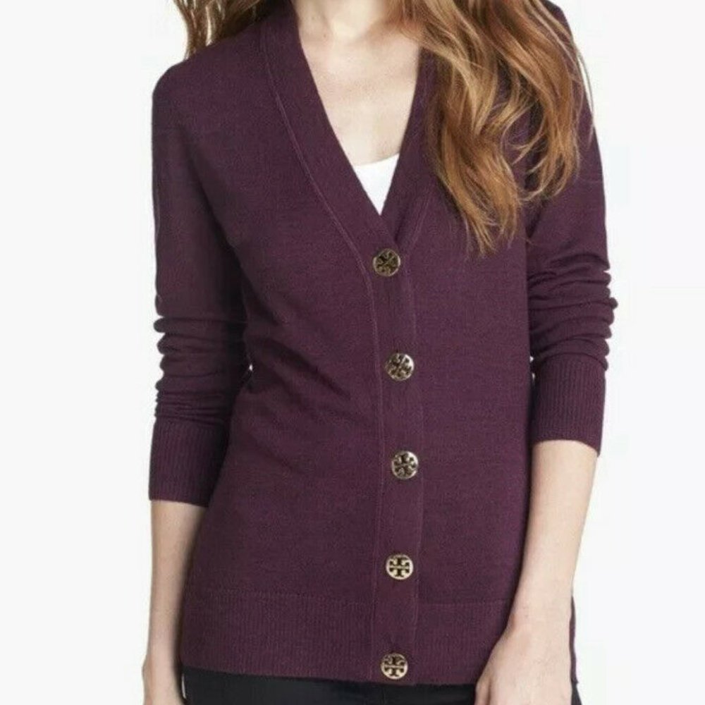 Tory Burch Wool Simone Cardigan Purple M